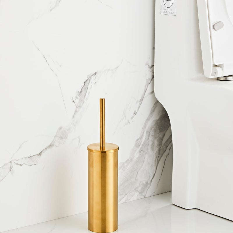 KUUBTH Brushed Gold Toilet Brush and Holder Set - Stainless Steel Toilet Bowl Scrubber with Replaceable Head & Splash Guard - Image 3