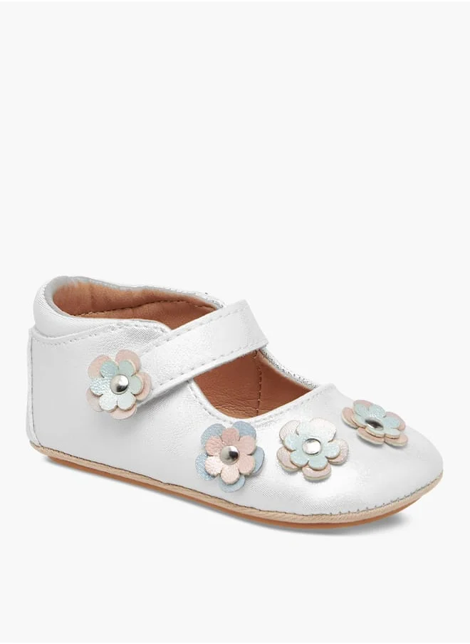 حافي القدمين Girls Floral Accent Booties with Hook and Loop Closure