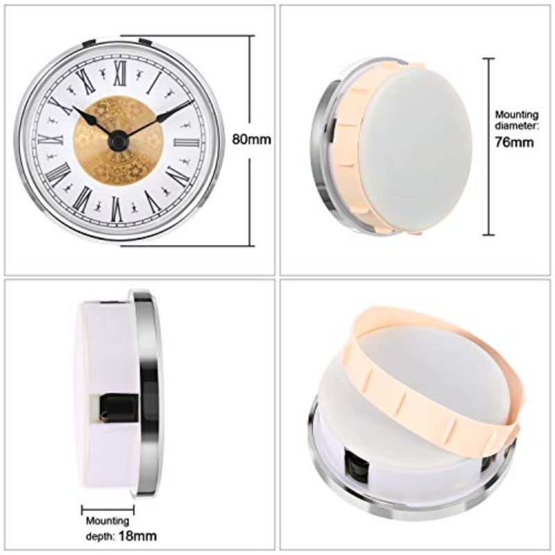 3-1/8 Inch 80 mm Clock Insert with Roman Numeral, Quartz Movement - Image 2