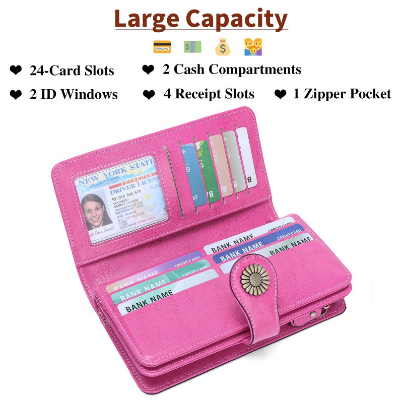SENDEFN Wallets for Women Leather Credit Card Holder with RFID Blocking Large Capacity Wristlet - Image 3