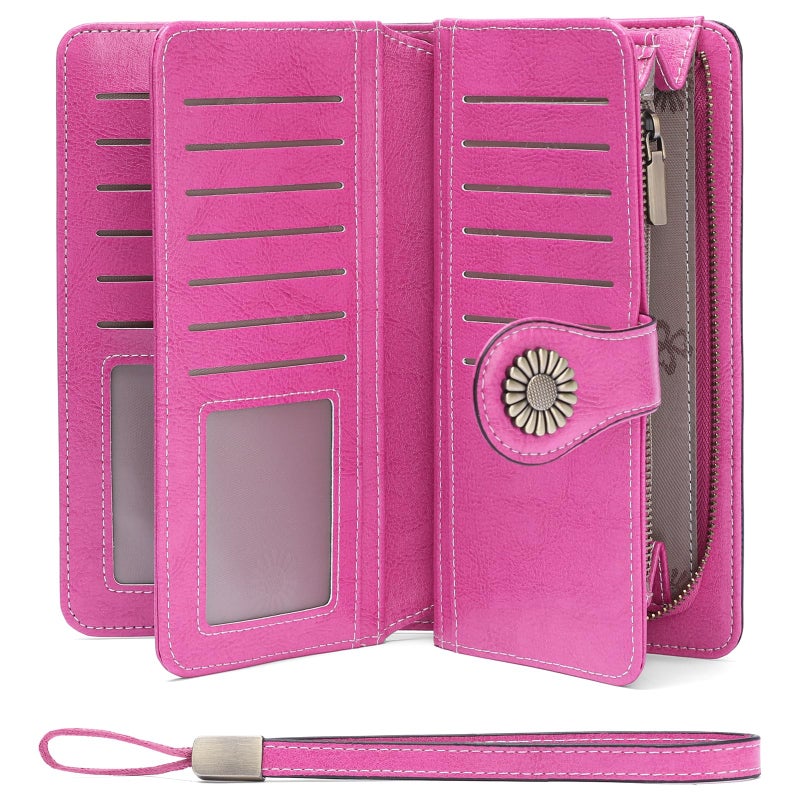 SENDEFN Wallets for Women Leather Credit Card Holder with RFID Blocking Large Capacity Wristlet - Image 1
