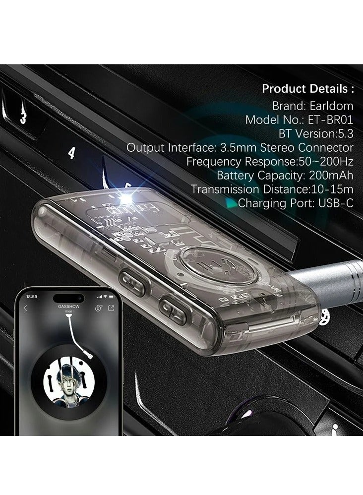 ELTRAZONE ET-BR01 Bluetooth 5.3 Audio Receiver Adapter – Transparent AUX 3.5mm Wireless Audio Adapter for Car, Speakers, Headphones - Image 2