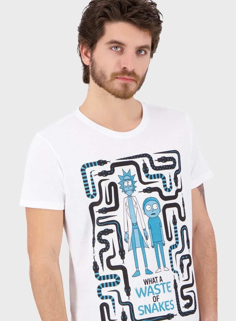 DIFUZED Rick & Morty Waste Of Snakes Crew Neck T-Shirt  - Image 3