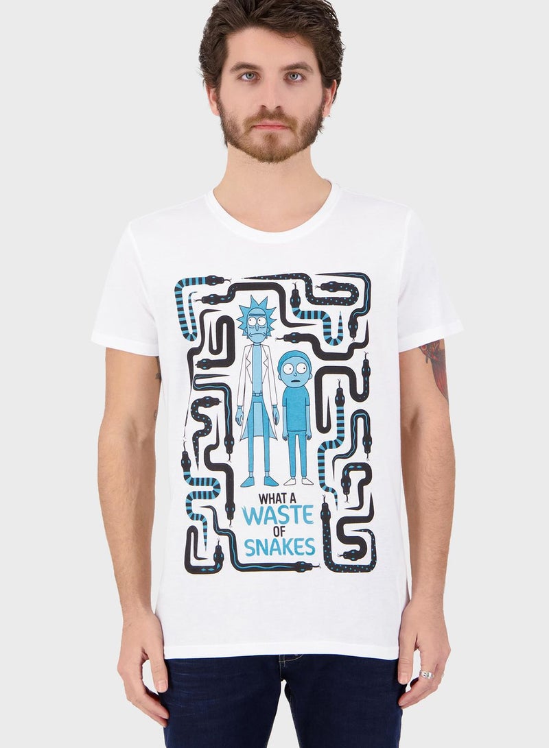 DIFUZED Rick & Morty Waste Of Snakes Crew Neck T-Shirt  - Image 1