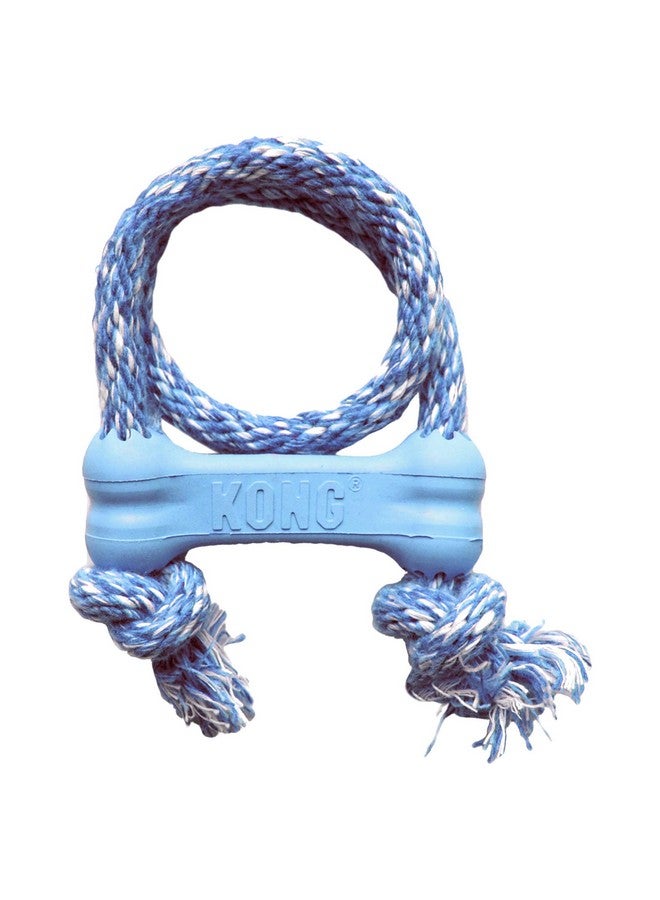كونج عظمة جرو جيدة مع حبل - لعبة مضغ للكلاب للجراء - لعبة عظمة مطاطية طبيعية مع حبل قطني - لعبة تنظيف أسنان للجراء النامية - للجراء Xs - أزرق - Image 1