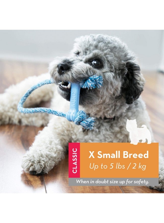 كونج عظمة جرو جيدة مع حبل - لعبة مضغ للكلاب للجراء - لعبة عظمة مطاطية طبيعية مع حبل قطني - لعبة تنظيف أسنان للجراء النامية - للجراء Xs - أزرق - Image 2