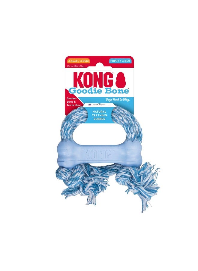 كونج عظمة جرو جيدة مع حبل - لعبة مضغ للكلاب للجراء - لعبة عظمة مطاطية طبيعية مع حبل قطني - لعبة تنظيف أسنان للجراء النامية - للجراء Xs - أزرق - Image 4