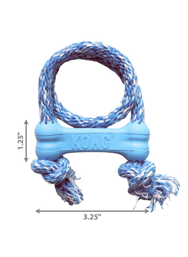 كونج عظمة جرو جيدة مع حبل - لعبة مضغ للكلاب للجراء - لعبة عظمة مطاطية طبيعية مع حبل قطني - لعبة تنظيف أسنان للجراء النامية - للجراء Xs - أزرق - Image 3