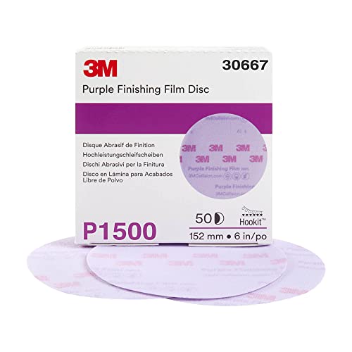 3M Hookit Purple Finishing Film Abrasive Disc 30667, 6 in, 1500+ Grade, 50 Pack, Clear Coat Sanding, Paint Finishing, Defect Removal, Long Lasting - Image 2