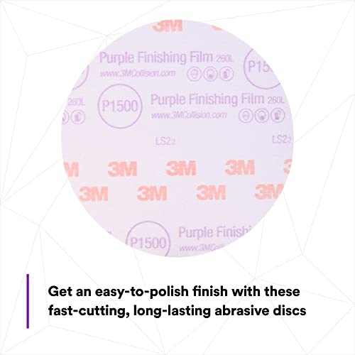 3M Hookit Purple Finishing Film Abrasive Disc 30667, 6 in, 1500+ Grade, 50 Pack, Clear Coat Sanding, Paint Finishing, Defect Removal, Long Lasting - Image 4