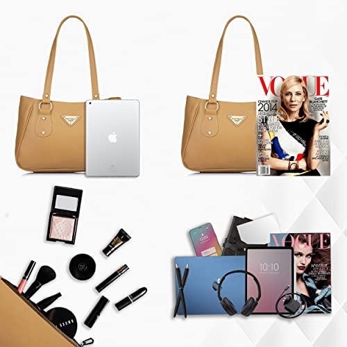 Fostelo Women's Titanic Satchel Tote Handbag for Women | Tote Bag for Work | Ladies Purse | Stylish Shoulder Bag | Gift For Women | Beige - Image 4