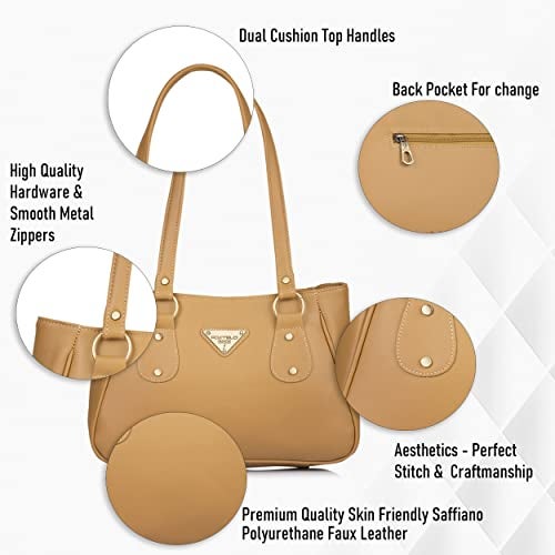Fostelo Women's Titanic Satchel Tote Handbag for Women | Tote Bag for Work | Ladies Purse | Stylish Shoulder Bag | Gift For Women | Beige - Image 2