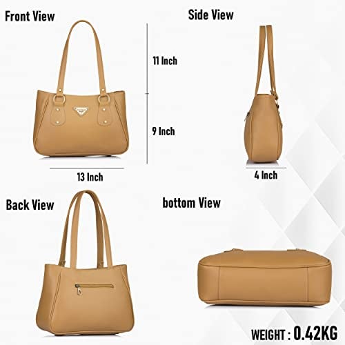 Fostelo Women's Titanic Satchel Tote Handbag for Women | Tote Bag for Work | Ladies Purse | Stylish Shoulder Bag | Gift For Women | Beige - Image 3