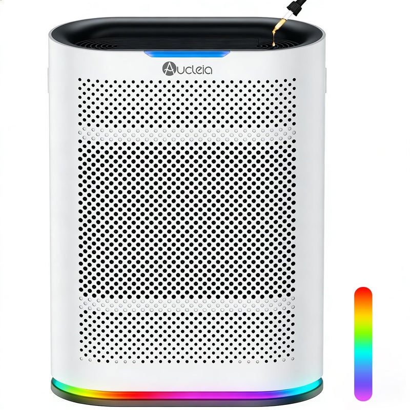 Aucleia Air Purifiers for Home Large Room Cover 2,100 FtÂ²,Home Air Purifier with Air Quality Monitor & Aromatherapy,Auto H13 Air Purifier Removes Pets Hair Dust Smoke Odor,with 7 Colors Light(White) - Image 1