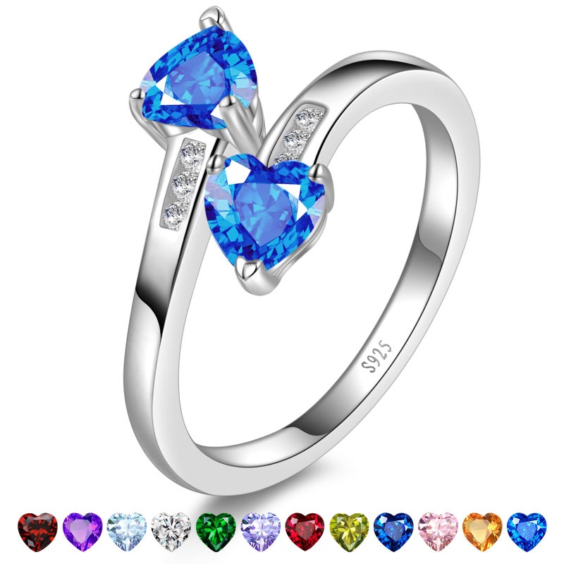 Yaresul Adjustable Blue Topaz Ring for Women Heart Promise Ring 925 Sterling Silver December Birthstone Women Open Ring Stackables Statement - Image 1