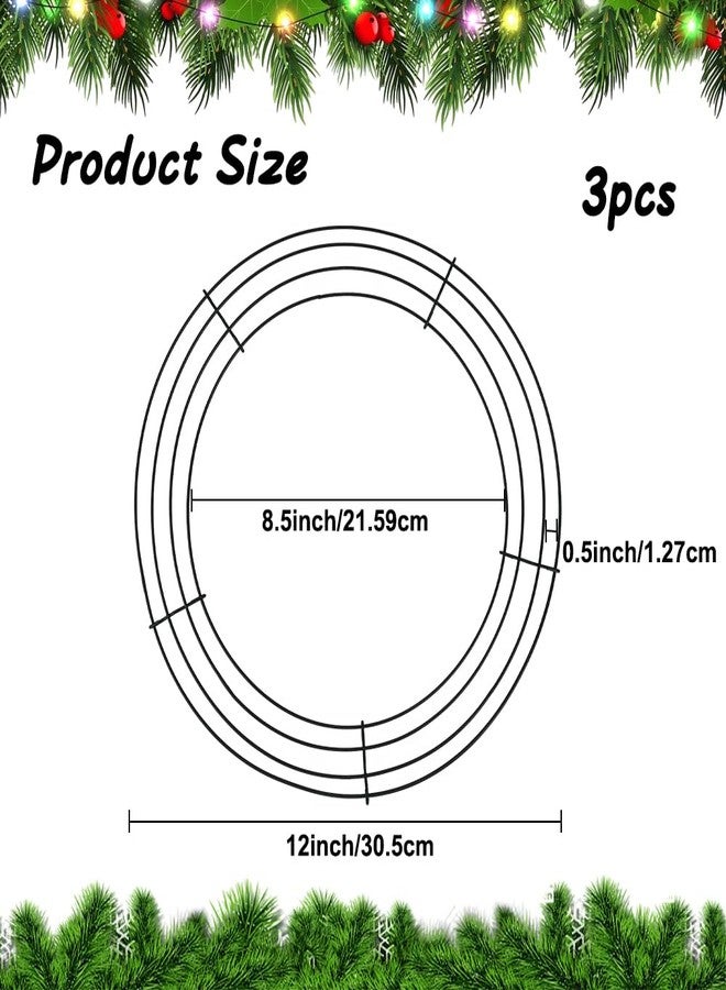 Linsuminn 3 Pack Wreath Frame, Wreath Form, Wire Wreaths Frame 12 Inch, Dark Green Metal Wreaths Frames Round Rings for Halloween Christmas Front Door Outdoor DIY Craft Decorations Making Supplies - Image 2