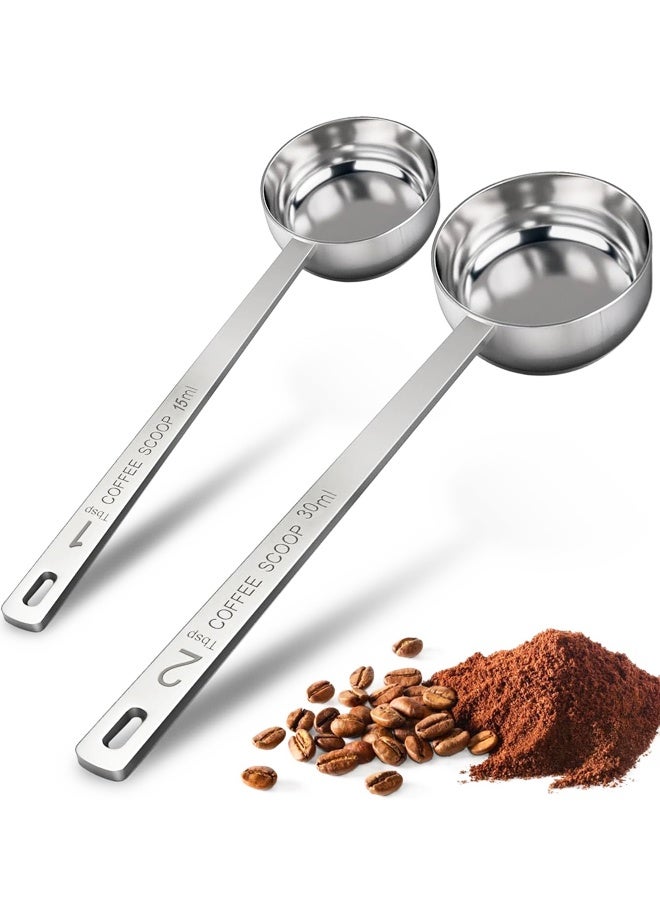 مجموعة مغارف قهوة فاخرة - ملعقة كبيرة (15 مل) وملعقتان كبيرتان (30 مل) - ملعقة قياس قهوة ومغرفة من الفولاذ المقاوم للصدأ بمقابض طويلة - Image 1