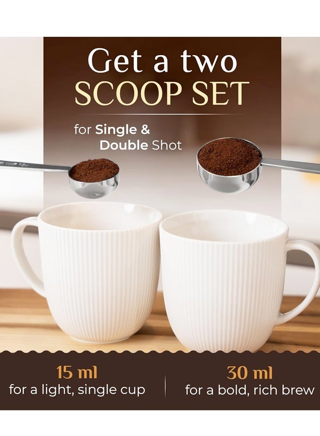 مجموعة مغارف قهوة فاخرة - ملعقة كبيرة (15 مل) وملعقتان كبيرتان (30 مل) - ملعقة قياس قهوة ومغرفة من الفولاذ المقاوم للصدأ بمقابض طويلة - Image 3