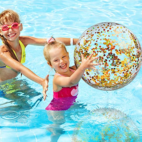 Civaner 6 Pcs Summer Gold Inflatable Glitter Beach Balls 24 Inch Large Sparkly Confetti Swimming Pool Balls Sequins Clear Floatable Blow up Balloon Toys for Wedding Baby Shower Birthday Party Favor - Image 5