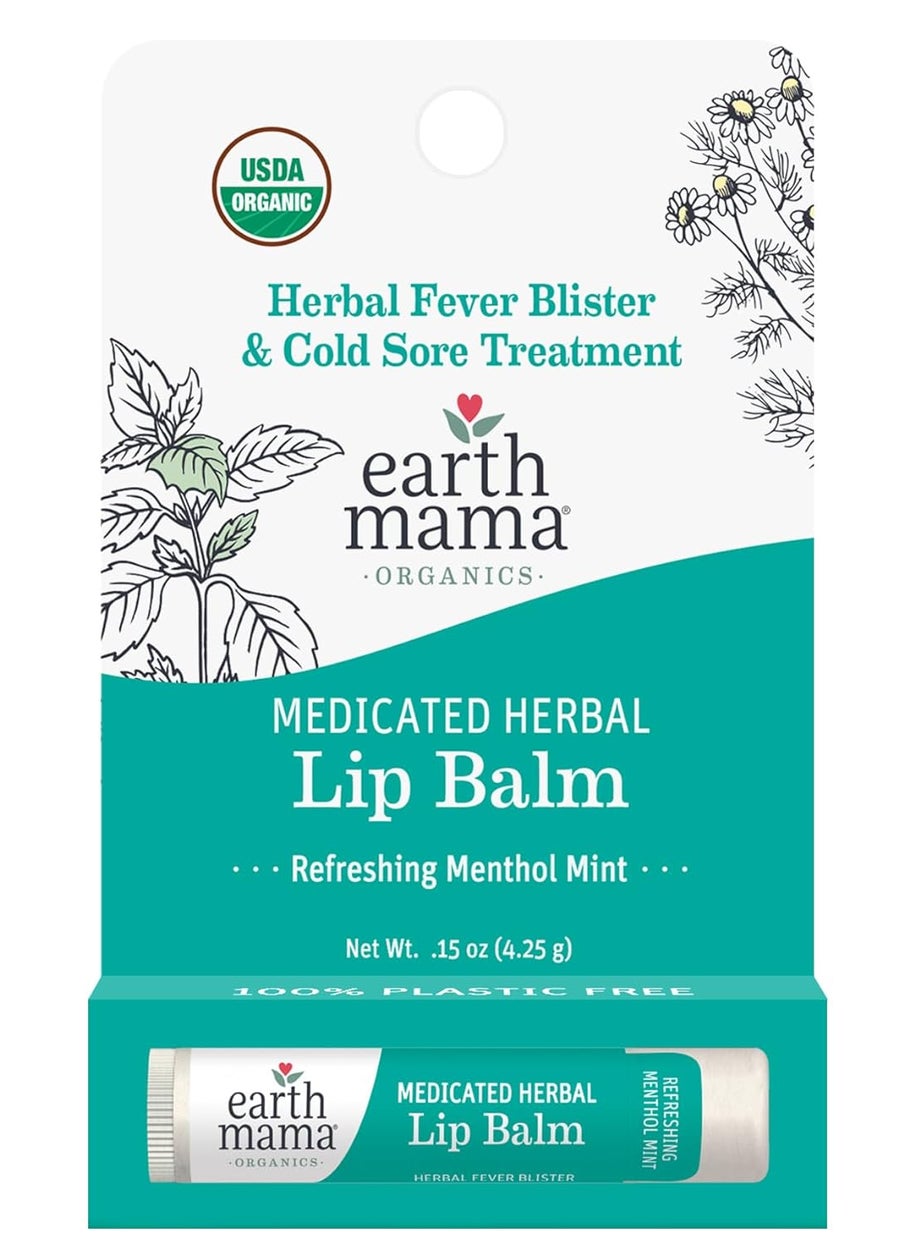 Earth Mama Earth Mama Medicated Herbal Lip Balm  Organic Lip Balm with Menthol for Fever Blister  Cold Sore  Refreshing Menthol Mint Lip Care 015 oz 