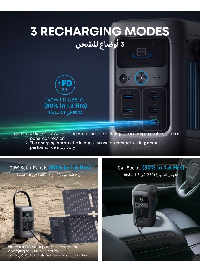 Anker SOLIX C200 DC Power Bank Station (60,000mAh), 192Wh Portable Power Station, LiFePO4 Battery, 200W Solar Generator, For Outdoor Camping, Traveling, and Emergencies (Optional Solar Panel)  - Image 3