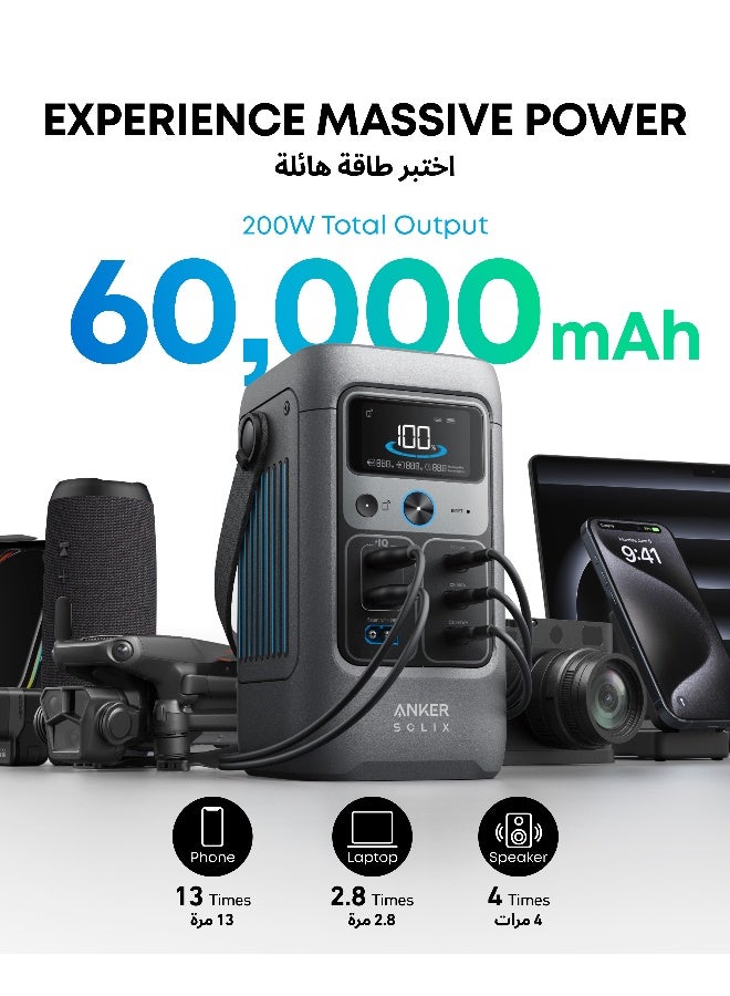 Anker SOLIX C200 DC Power Bank Station (60,000mAh), 192Wh Portable Power Station, LiFePO4 Battery, 200W Solar Generator, For Outdoor Camping, Traveling, and Emergencies (Optional Solar Panel)  - Image 5