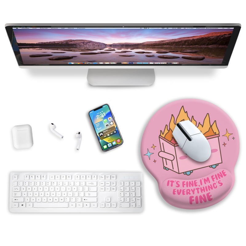 Blusabaca Funny Cute Mouse Pad with Wrist Rest, Dumpster on Fire Ergonomic Mouse Pads Wrist Support for Desk, Mousepad for Wireless Mouse Gaming Laptop Work Home Desk Accessories Office Supplies Decor - Image 2