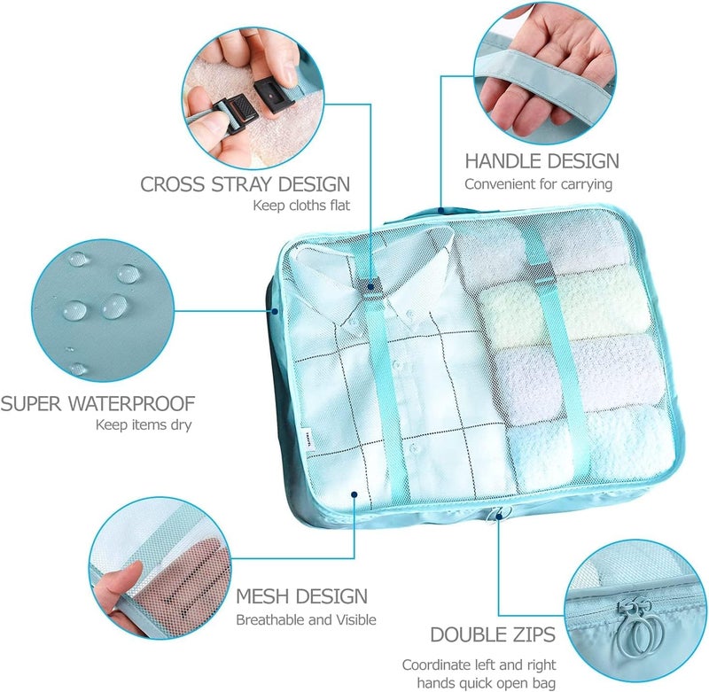 Porslin Suitcase Organizer for Travelling 8-Piece Travel Bag Organiser and Travel Packing Organizers Set with Clothes Organizer Cubes, Toiletry & Shoe Bag, Laundry Pouch, Accessories Bag - Image 5