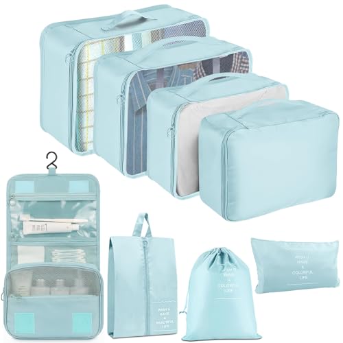 Porslin Suitcase Organizer for Travelling 8-Piece Travel Bag Organiser and Travel Packing Organizers Set with Clothes Organizer Cubes, Toiletry & Shoe Bag, Laundry Pouch, Accessories Bag - Image 1