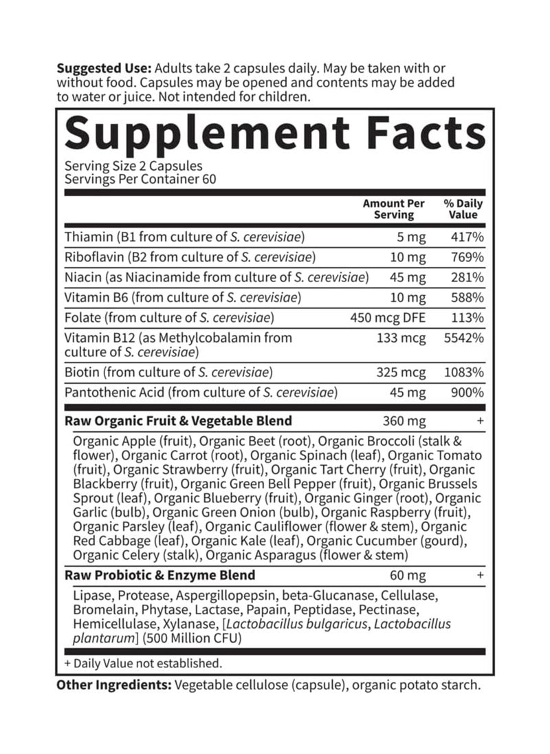Raw B Complex Vitamin Code 120 Vegan Capsules High Potency Vitamins For Energy And Metabolism With B2 Riboflavin