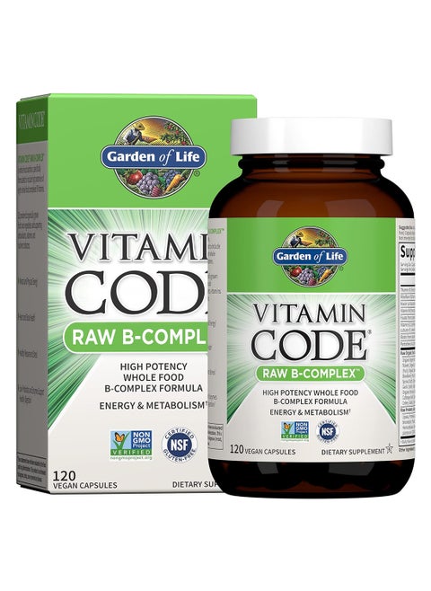 Raw B Complex Vitamin Code 120 Vegan Capsules High Potency Vitamins For Energy And Metabolism With B2 Riboflavin