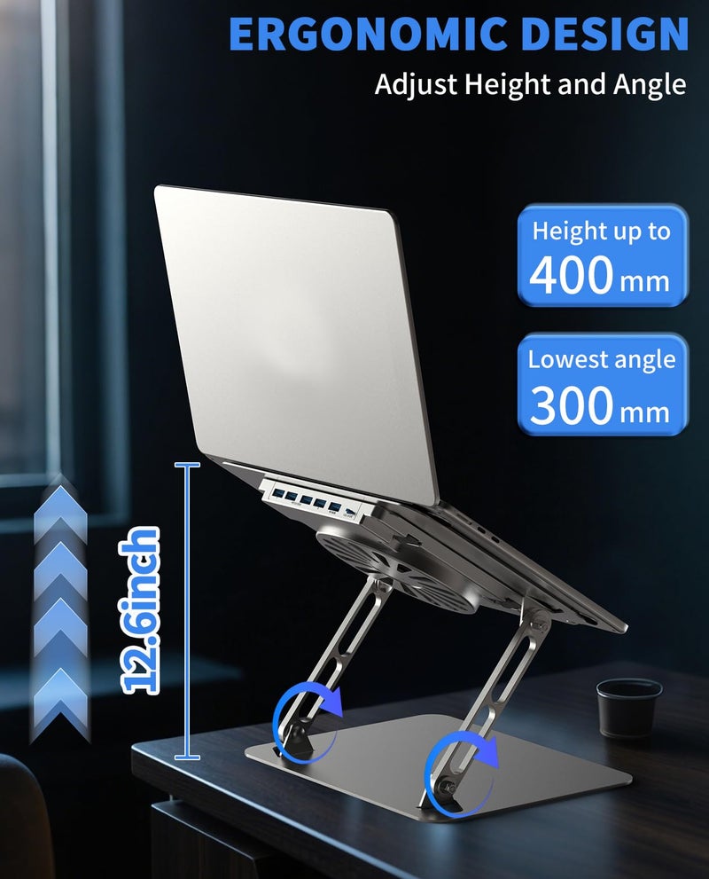 SOUNDANCE Laptop Cooling Pad with Upgrade Low-Noise Fan and 3.0 USB Hubs, Ventilated Laptop Cooler Prevent Overheating, Adjustable Ergonomic Laptop Stand Support Up to 16” Gaming Notebook Computer - Image 5