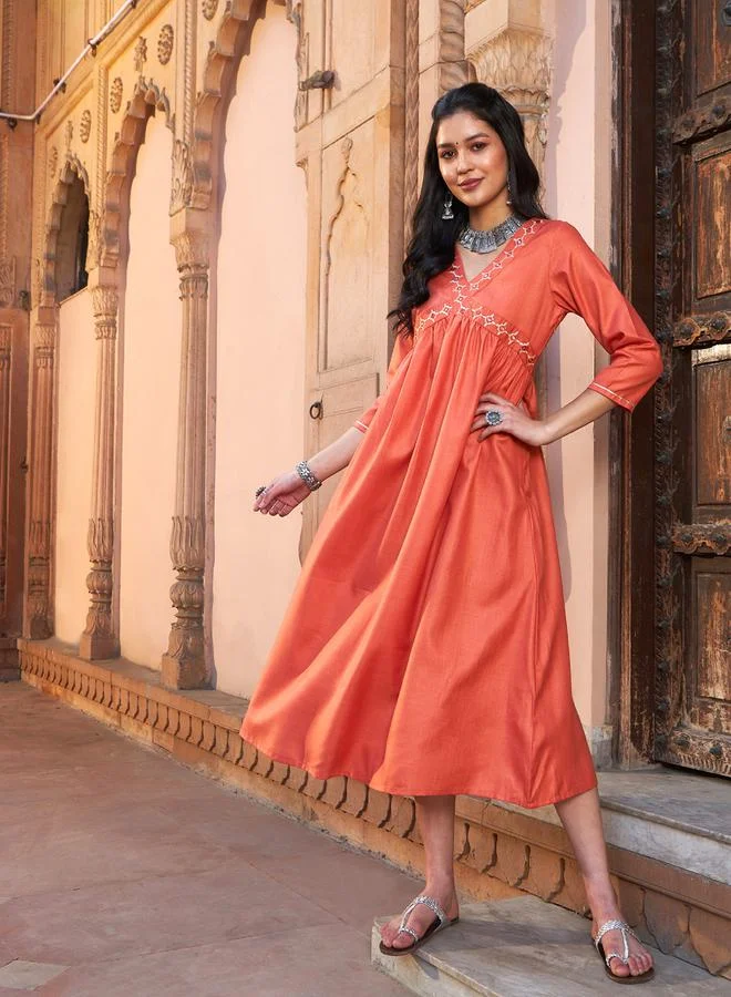 ساسافراس Embroidered A-Line Kurta Midi Dress by Styli