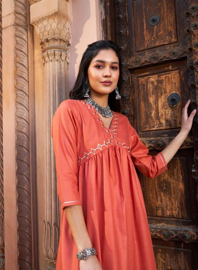 ساسافراس Embroidered A-Line Kurta Midi Dress by Styli