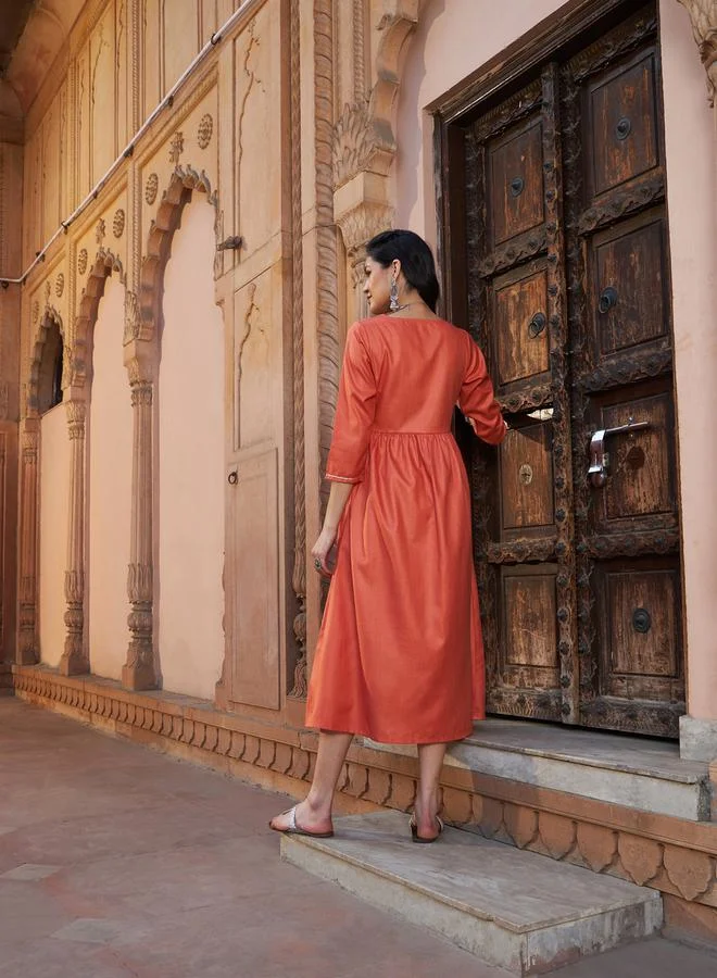 ساسافراس Embroidered A-Line Kurta Midi Dress by Styli