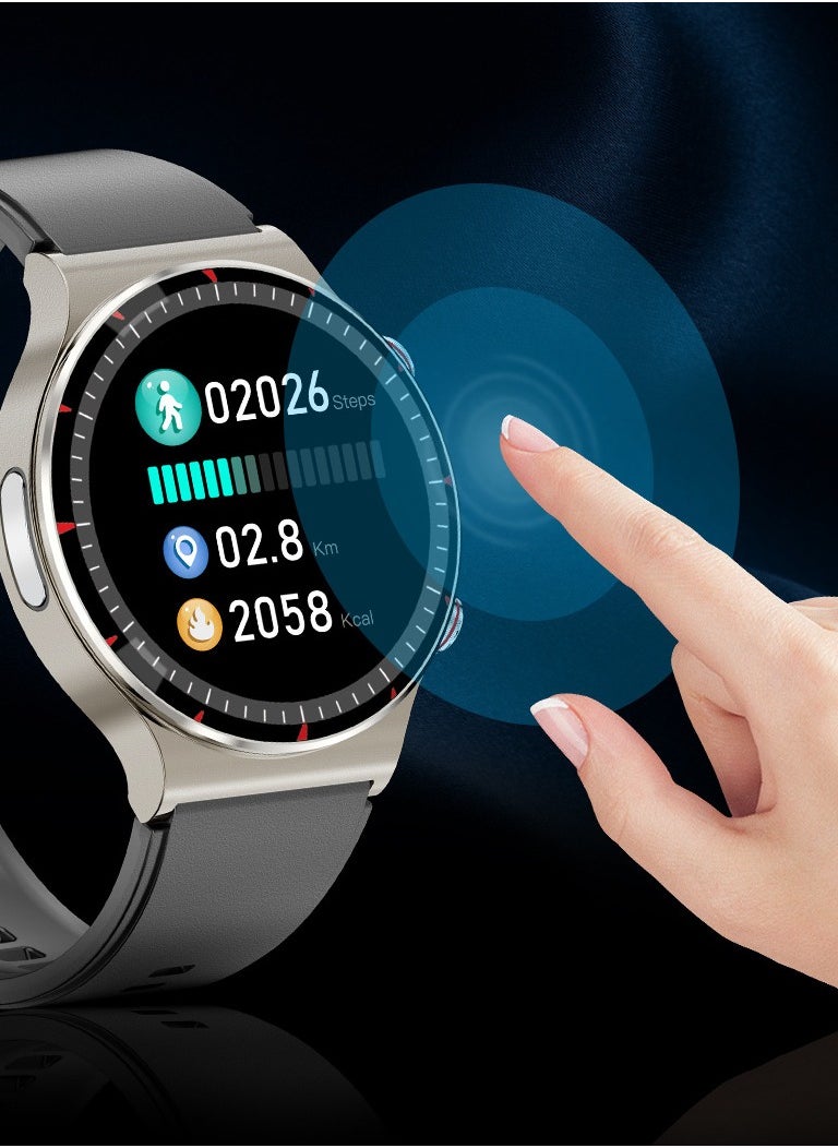 Smart Watch, G08 Multi Functional Optical Design Wrist Watch, Fitness Tracker Watch With Big Hd Display, Blood Presssure Heart Rate Temperature Monitoring Sleep Tracker Smart Watch, (Steel + Vinyl)
