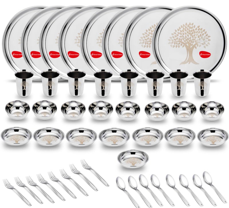 Klassi Kichen Stainless Steel Flower Dinner Set | Kitchen Set for Home | Heavy Gauge Stainless Steel Permanent Flower Design Laser Engraving (Set of 48) - Image 1