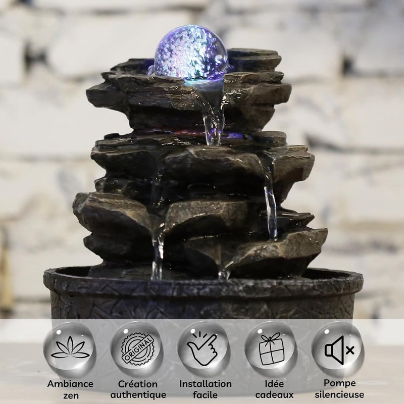 Zen Light Zen'Light Little Rock Indoor Fountain – Waterfall Nature Stone Effect with Coloured LED Light – Zen Table Decoration Ideal Meditation and Relaxation – Feng Shui Happiness Object – H 23 cm - Image 3