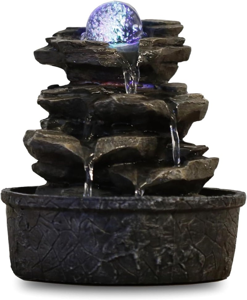 Zen Light Zen'Light Little Rock Indoor Fountain – Waterfall Nature Stone Effect with Coloured LED Light – Zen Table Decoration Ideal Meditation and Relaxation – Feng Shui Happiness Object – H 23 cm - Image 1