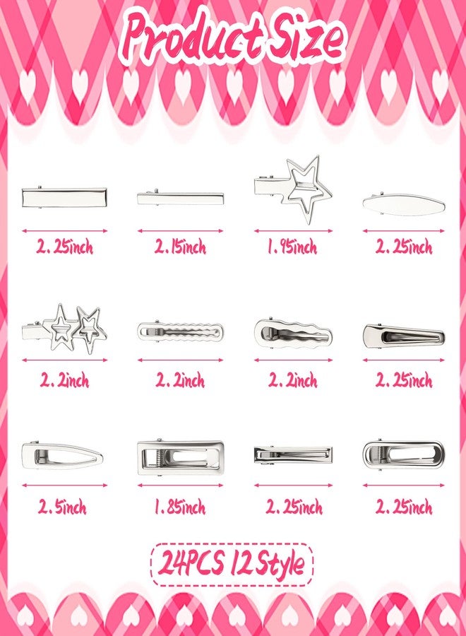 LUSTRIB 24 Pcs Silver Hair Clips for Women, 12 Styles Metal Hair Barrettes with Wave & Star Designs, Y2K Style Alligator Clips for Hair Styling & Decoration - Image 2