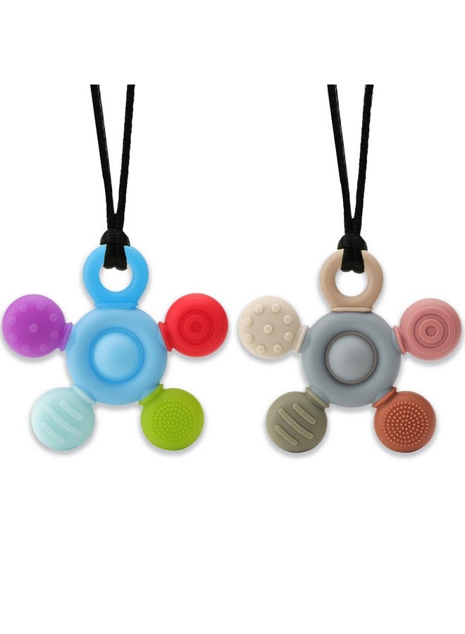 seeway Chewy Necklace for Sensory Kids, Seeway Silicone Sensory chew Necklace Oral Motor Aids for Boys Girls, Autism Chew Toys for Kids Teens Adults with Anxiety ADHD SPD or Other Sensory Needs【Grey+Blue】 - Image 1