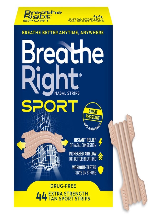Breathe Right Sport Nasal Strips, Sweat-Resistant w/ActiveVent, Tan 44 ct - Image 1