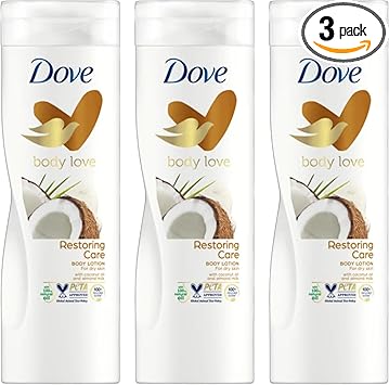 Dove لوشن الجسم دوف لوف لاستعادة العناية للبشرة الجافة بزيت جوز الهند وحليب اللوز 3 × 400 مل - Image 1