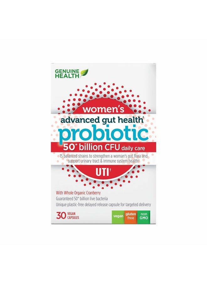Genuine Health Women's Daily Probiotic for UTI Support, Helps Promote A Healthy Urinary Tract, Multi-Strain, Organic Formula with Cranberry, 30 Capsules  - Image 1