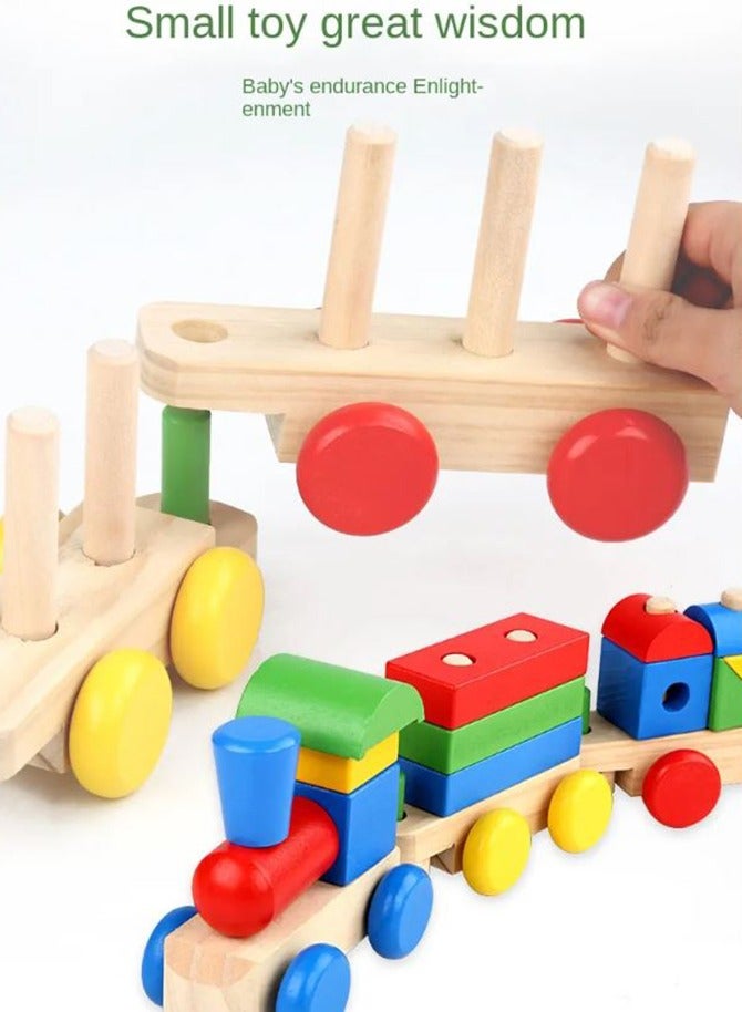 Filly مكعبات بناء للأطفال مكونة من ثلاثة أقسام قطار هندسي مجموعة أعمدة للأطفال ألعاب خشبية تعليمية مبكرة لإدراك الألوان والأشكال - Image 3