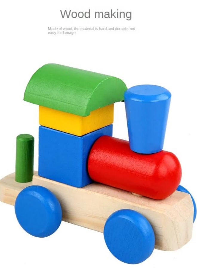 Filly مكعبات بناء للأطفال مكونة من ثلاثة أقسام قطار هندسي مجموعة أعمدة للأطفال ألعاب خشبية تعليمية مبكرة لإدراك الألوان والأشكال - Image 4