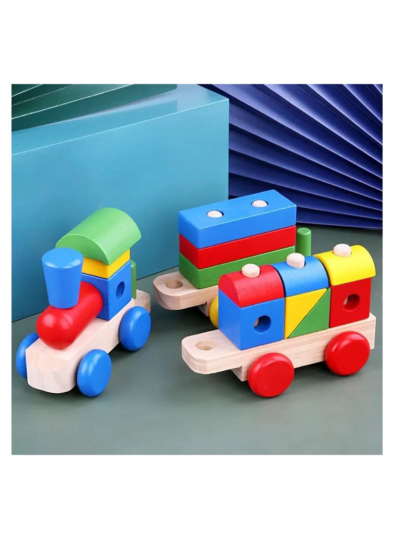Filly مكعبات بناء للأطفال مكونة من ثلاثة أقسام قطار هندسي مجموعة أعمدة للأطفال ألعاب خشبية تعليمية مبكرة لإدراك الألوان والأشكال - Image 5