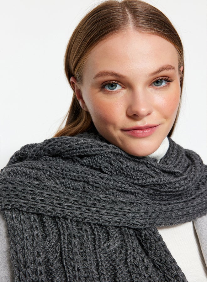 trendyol Anthracite Knit Detailed Knitwear Scarf - Image 3
