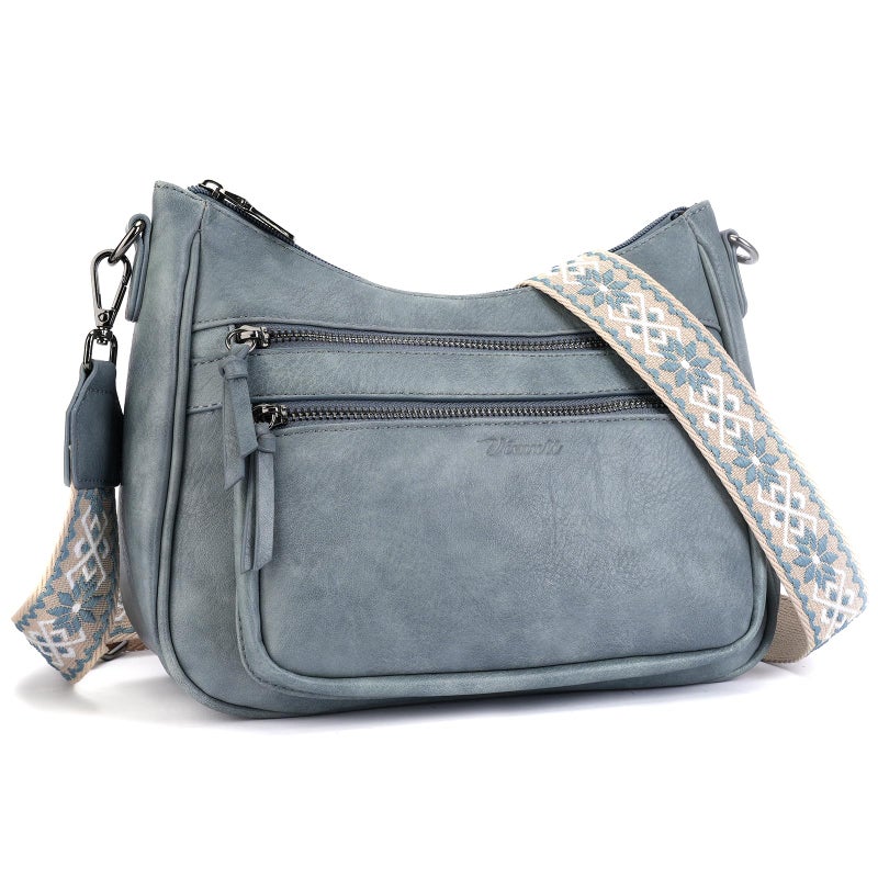 VIMUTI Crossbody Purses for Women Trendy Leather Crossbody Bag,Multi Pocket Shoulder Handbag Lightweight Travel Purse (03-Blue) - Image 1