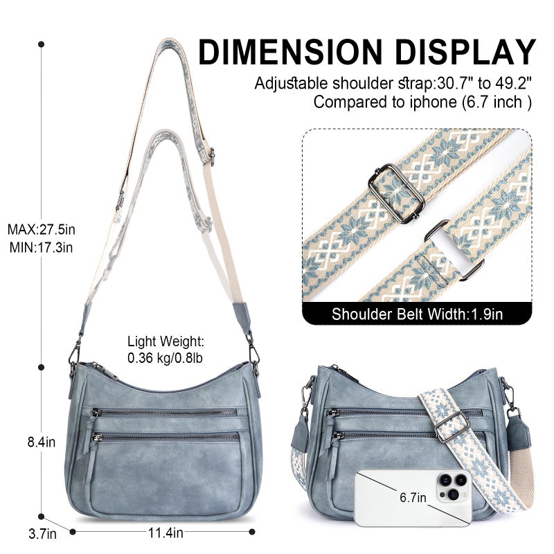 VIMUTI Crossbody Purses for Women Trendy Leather Crossbody Bag,Multi Pocket Shoulder Handbag Lightweight Travel Purse (03-Blue) - Image 4